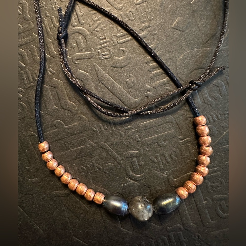 ARTISAN Labradorite Black Freshwater Pearls Copper Bead Slip Knot Cord Necklace
